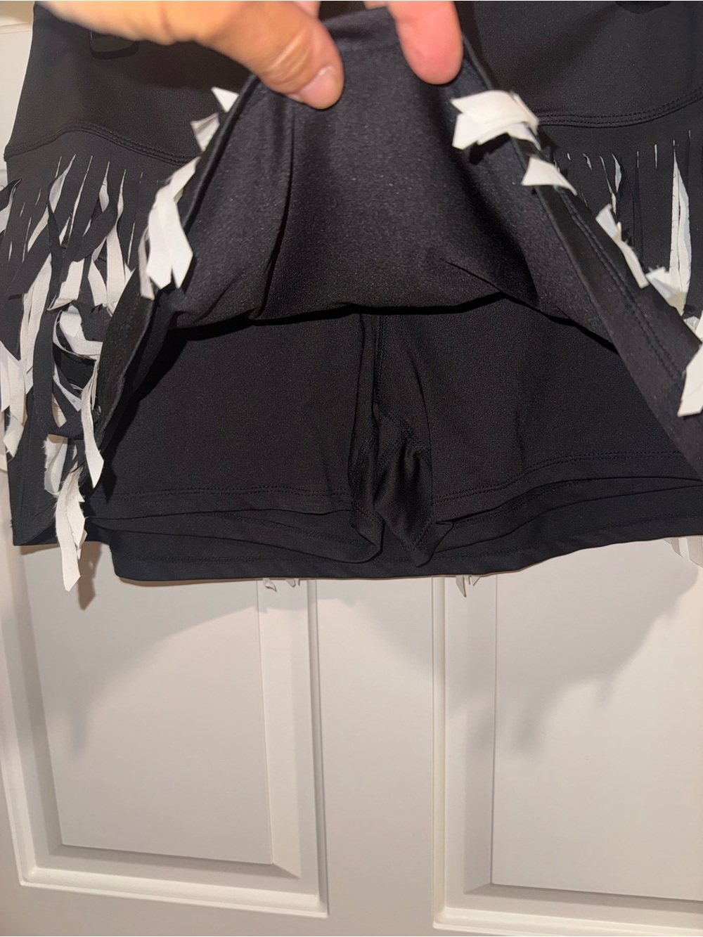 Lucky in Love Black Athletic Mini Skirt with White Fringe - Picture 3 of 5